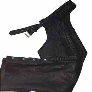UNIK Ultra Leather Unisex Size Large Black Motorcycle Riding Chaps Biker Moto